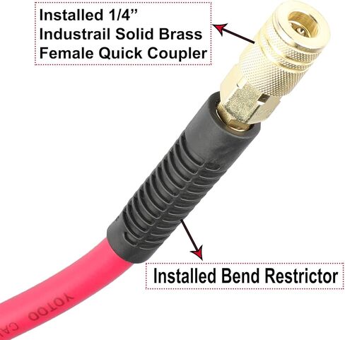 YOTOO Hybrid Lead-In Air Hose 3/8-Inch by 10-Feet 300 PSI Heavy Duty, Lightweight, Kink Resistant, All-Weather Flexibility with 1/4-Inch Industrial Air Fittings and Bend Restrictors in Saudi Arabia