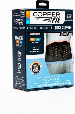 Copper Fit Unisex Adult Rapid Relief Back Support Brace with Hot/Cold Therapy, Black, Adjustable in Saudi Arabia