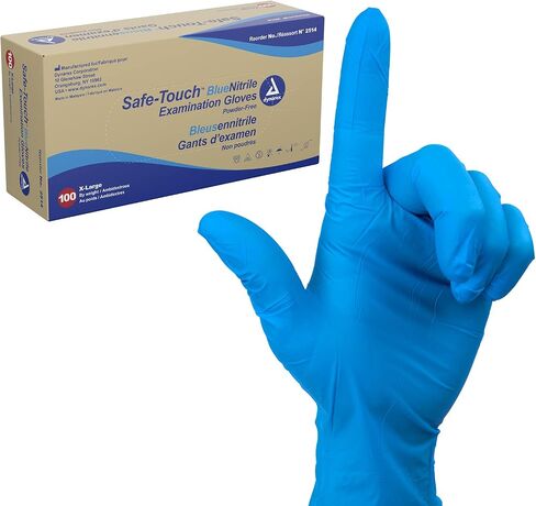 Dynarex Safe-Touch Disposable Nitrile Exam Gloves, Powder-Free, Latex-Free, Touchscreen Friendly & Used by Professionals, Blue, Extra-Large, 1 Box of 100 Gloves in Saudi Arabia