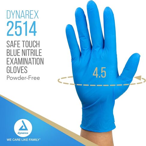 Dynarex Safe-Touch Disposable Nitrile Exam Gloves, Powder-Free, Latex-Free, Touchscreen Friendly & Used by Professionals, Blue, Extra-Large, 1 Box of 100 Gloves in Saudi Arabia