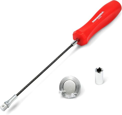 أداة إزالة قابس تصريف الزيت المغناطيسي من Powerbuilt، عمود مرن لسهولة الوصول، محول مغناطيسي لقمة سداسية، تثبيت وإزالة المقابس - أحمر 942072 in Kuwait