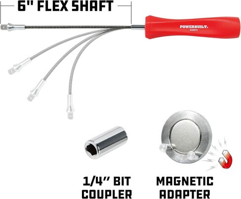 أداة إزالة قابس تصريف الزيت المغناطيسي من Powerbuilt، عمود مرن لسهولة الوصول، محول مغناطيسي لقمة سداسية، تثبيت وإزالة المقابس - أحمر 942072 in Kuwait
