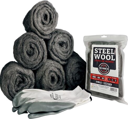 QueenBird Steel Wool - 6 Rolls (3ft/Each) - Fill Fabric DIY Kit, Gap/Hole Blocker - Steel Wool Pad - Cleaning, Polishing, Buffing, Refinishing, with A Pair of Gloves in Saudi Arabia