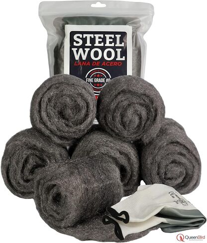 QueenBird Steel Wool - 6 Rolls (3ft/Each) - Fill Fabric DIY Kit, Gap/Hole Blocker - Steel Wool Pad - Cleaning, Polishing, Buffing, Refinishing, with A Pair of Gloves in Saudi Arabia
