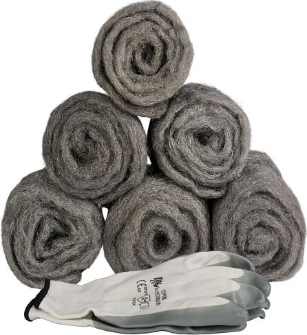 QueenBird Steel Wool - 6 Rolls (3ft/Each) - Fill Fabric DIY Kit, Gap/Hole Blocker - Steel Wool Pad - Cleaning, Polishing, Buffing, Refinishing, with A Pair of Gloves in Saudi Arabia