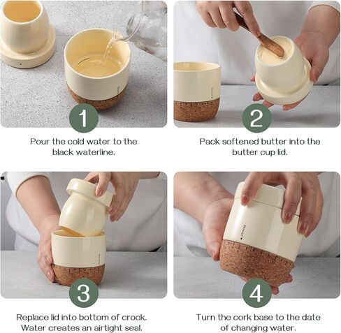 داوين وعاء زبدة مع غطاء لسطح المنضدة، حافظة زبدة مع قاعدة من الفلين وخط مياه، طبق زبدة فرنسية مع غطاء لديكور المطبخ المنزلي، هدية من السيراميك، بيج in Kuwait