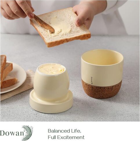 داوين وعاء زبدة مع غطاء لسطح المنضدة، حافظة زبدة مع قاعدة من الفلين وخط مياه، طبق زبدة فرنسية مع غطاء لديكور المطبخ المنزلي، هدية من السيراميك، بيج in Kuwait