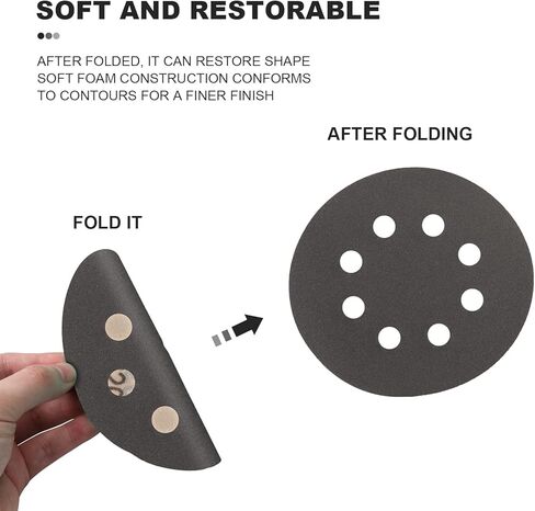 أقراص صنفرة 5 بوصات 8 فتحات 40 قطعة، خطاف وحلقة من كربيد السيليكون الجاف الرطب، ورق صنفرة مداري 320/400/600/800/1000/1500/2000/3000 مع قطعتين من وسادات الواجهة لإزالة السيارات والخشب والمعادن in Kuwait