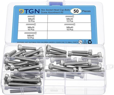 DTGN 50Pcs M6 Metric Screw Assortment, M6 Bolts Socket Head Screws, 304 Stainless Steel M6x25/30/35/40/45mm Hex Socket Head Cap Screws Bolt Set for 3D Printing DIY in Saudi Arabia