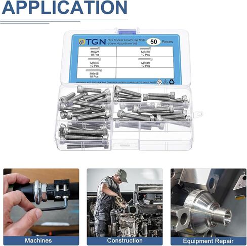 DTGN 50Pcs M6 Metric Screw Assortment, M6 Bolts Socket Head Screws, 304 Stainless Steel M6x25/30/35/40/45mm Hex Socket Head Cap Screws Bolt Set for 3D Printing DIY in Saudi Arabia