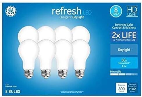 لمبة إضاءة LED نهارية قابلة للتعتيم بقدرة 60 وات EQ A19 من GE (8 عبوات) in Kuwait