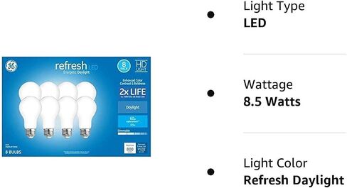 لمبة إضاءة LED نهارية قابلة للتعتيم بقدرة 60 وات EQ A19 من GE (8 عبوات) in Kuwait