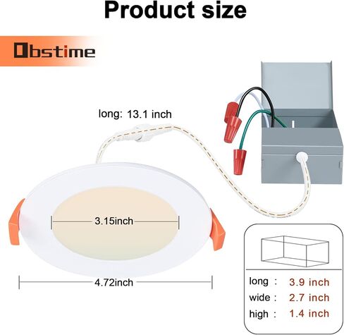 obstime 6 عبوات 14 وات 4 بوصة مصابيح LED رفيعة للغاية نحيفة مع صندوق توصيل، 2700 ك/3000 ك/4000 ك/5000 ك/6000 ك قابلة للتحديد، سطوع عالي Eqv 150 وات، إضاءة LED قابلة للتعتيم بدون ضوء - تصنيف IC & ETL in Kuwait