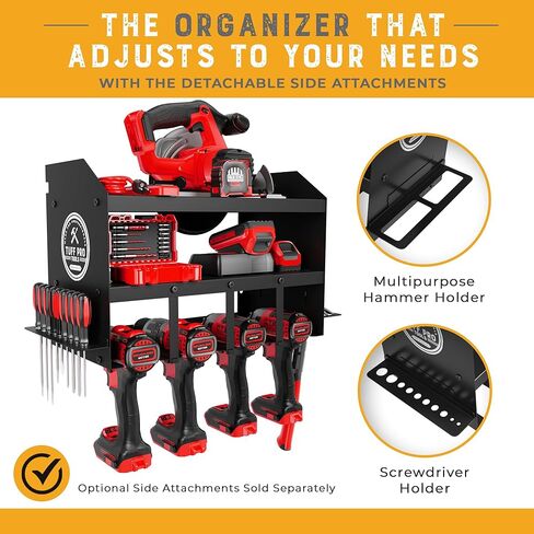منظم أدوات الطاقة للجراج من Tuff Pro Tools - حامل تخزين قابل للتعديل وشديد التحمل ومقاوم للصدأ للأدوات اللاسلكية - منظم أدوات الحائط والتخزين مع حامل منشار دائري متضمن in Kuwait