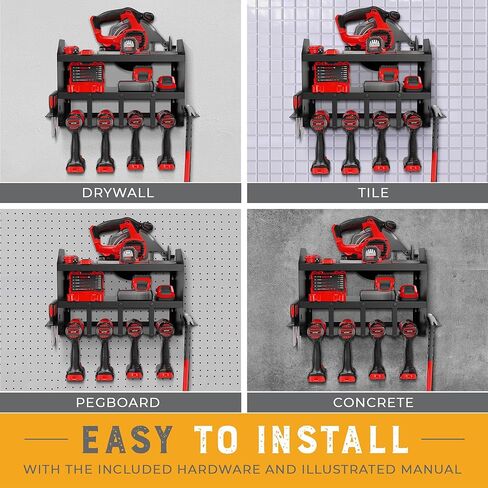 منظم أدوات الطاقة للجراج من Tuff Pro Tools - حامل تخزين قابل للتعديل وشديد التحمل ومقاوم للصدأ للأدوات اللاسلكية - منظم أدوات الحائط والتخزين مع حامل منشار دائري متضمن in Kuwait
