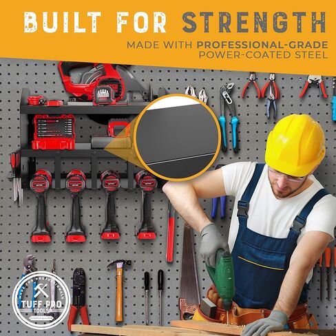 منظم أدوات الطاقة للجراج من Tuff Pro Tools - حامل تخزين قابل للتعديل وشديد التحمل ومقاوم للصدأ للأدوات اللاسلكية - منظم أدوات الحائط والتخزين مع حامل منشار دائري متضمن in Kuwait