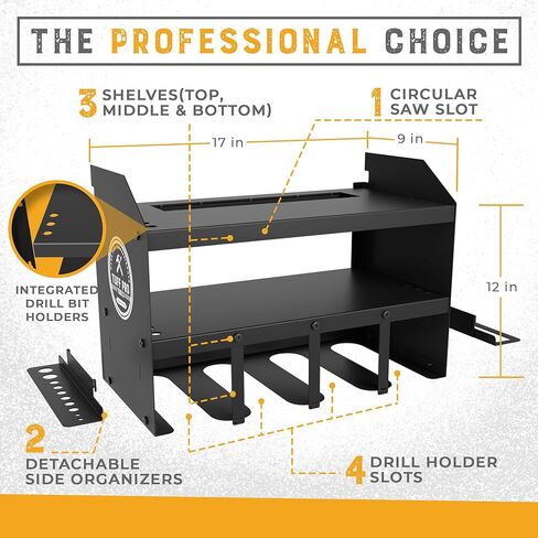 منظم أدوات الطاقة للجراج من Tuff Pro Tools - حامل تخزين قابل للتعديل وشديد التحمل ومقاوم للصدأ للأدوات اللاسلكية - منظم أدوات الحائط والتخزين مع حامل منشار دائري متضمن in Kuwait