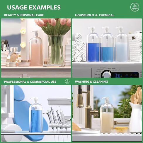 Bar5F Empty Shampoo Bottles with Pumps, 32Oz/1Liter/Large, BPA-Free, Lightweight (Medium Density PETE1 Plastic), Pack of 3, Clear Bottles, (32OZOBOTTLECP.3) in Kuwait