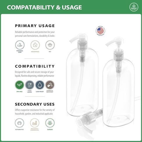 Bar5F Empty Shampoo Bottles with Pumps, 32Oz/1Liter/Large, BPA-Free, Lightweight (Medium Density PETE1 Plastic), Pack of 3, Clear Bottles, (32OZOBOTTLECP.3) in Kuwait