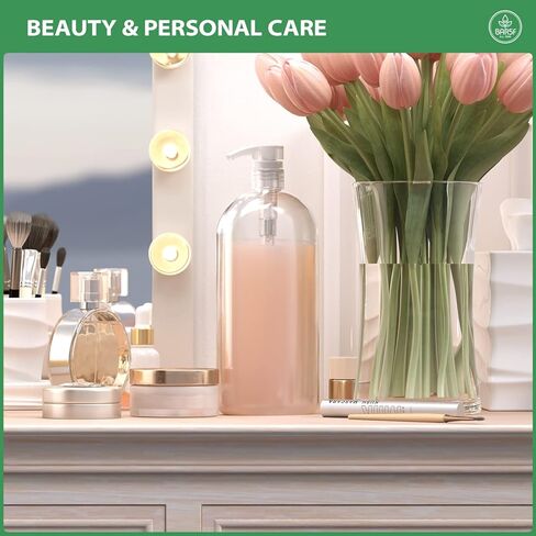 Bar5F Empty Shampoo Bottles with Pumps, 32Oz/1Liter/Large, BPA-Free, Lightweight (Medium Density PETE1 Plastic), Pack of 3, Clear Bottles, (32OZOBOTTLECP.3) in Kuwait