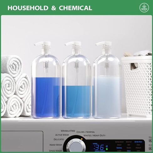 Bar5F Empty Shampoo Bottles with Pumps, 32Oz/1Liter/Large, BPA-Free, Lightweight (Medium Density PETE1 Plastic), Pack of 3, Clear Bottles, (32OZOBOTTLECP.3) in Kuwait