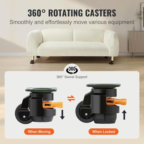 VEVOR Leveling Casters, Set of 4, 1100 lbs Total Load Capacity, 2 inches, Heavy Duty with Upgraded Handle Design, 360 Degree Swivel Caster Wheels, Adjustable Casters with Feet for Workbench, Machine in Kuwait
