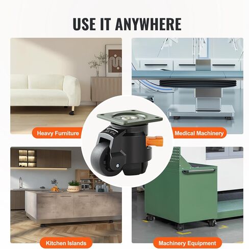 VEVOR Leveling Casters, Set of 4, 1100 lbs Total Load Capacity, 2 inches, Heavy Duty with Upgraded Handle Design, 360 Degree Swivel Caster Wheels, Adjustable Casters with Feet for Workbench, Machine in Kuwait