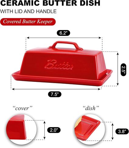 حافظة زبدة بورسلين من برونتمور مع غطاء مقبض، حاوية حامل زبدة سيراميك طبق زبدة فرنسية للمنضدة، طبق زبدة مع غطاء، أزرق مخضر in Kuwait