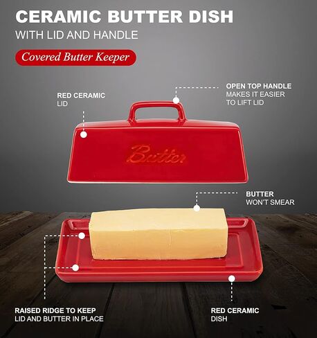 حافظة زبدة بورسلين من برونتمور مع غطاء مقبض، حاوية حامل زبدة سيراميك طبق زبدة فرنسية للمنضدة، طبق زبدة مع غطاء، أزرق مخضر in Kuwait