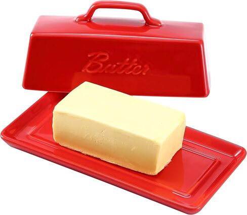 حافظة زبدة بورسلين من برونتمور مع غطاء مقبض، حاوية حامل زبدة سيراميك طبق زبدة فرنسية للمنضدة، طبق زبدة مع غطاء، أزرق مخضر in Kuwait