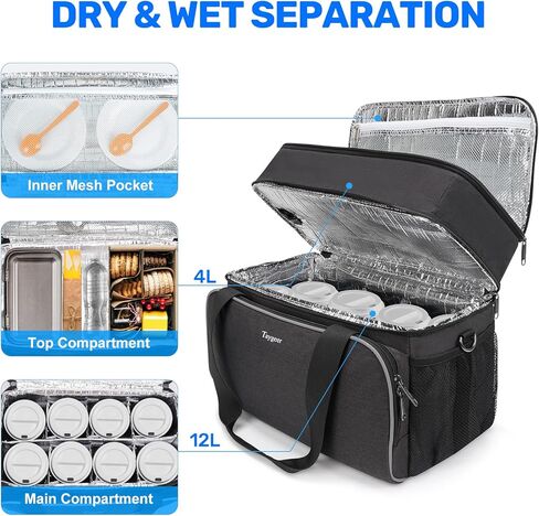 حامل مشروبات قابل لإعادة الاستخدام مكون من 8 أكواب للتسليم مع فواصل، حقيبة تبريد غداء معزولة مع حجرات مزدوجة، حقيبة كبيرة لحمل أكواب المشروبات وحقيبة حمل لمشروبات العمل والنزهات، أسود in Kuwait