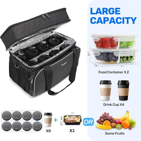 حامل مشروبات قابل لإعادة الاستخدام مكون من 8 أكواب للتسليم مع فواصل، حقيبة تبريد غداء معزولة مع حجرات مزدوجة، حقيبة كبيرة لحمل أكواب المشروبات وحقيبة حمل لمشروبات العمل والنزهات، أسود in Kuwait