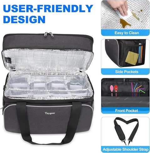 حامل مشروبات قابل لإعادة الاستخدام مكون من 8 أكواب للتسليم مع فواصل، حقيبة تبريد غداء معزولة مع حجرات مزدوجة، حقيبة كبيرة لحمل أكواب المشروبات وحقيبة حمل لمشروبات العمل والنزهات، أسود in Kuwait