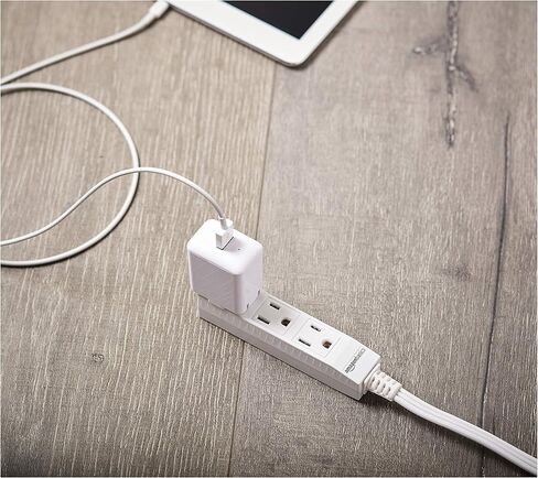 Amazon Basics شريط طاقة لسلك تمديد مستطيل داخلي بطول 3 أقدام و3 شقوق، قابس مسطح، مؤرض 13 أمبير، 1625 واط، 125 فولت تيار متردد، عبوتان، أبيض in Kuwait