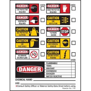 Brady 716LS مواد كيميائية، وأشعة بيوية ومصدرة، مغلفة، ورقية، 4. 5" x 2. 25 بوصة، أسود/أحمر/أصفر على أبيض (عبوة من 100 قطعة) in Kuwait