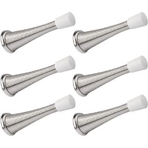 2 Pack Upgraded Spring Door Stoppers Brushed Satin Nickel - Flexible Heavy Duty Screw-in Door Stop Spring, Wall Door Stopper with White Bumper Tips
