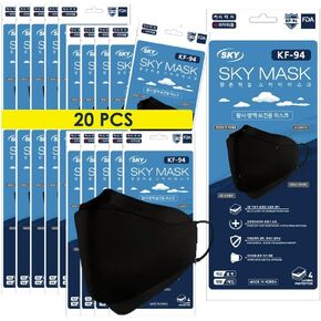 قناع الوجه Happy Life SKY KF94، أسود، مقاس البالغين للجنسين، عبوة فردية متميزة من 4 طبقات، للاستعمال مرة واحدة صنع في كوريا.