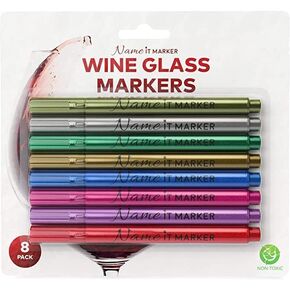 اسم إت ماركر، أقلام النبيذ المعدنية، حبر الصف الغذاء بألوان مرحة! إضفاء الطابع الشخصي على مشروباتك مثل سحر النبيذ ، مجموعة من 8 in Kuwait