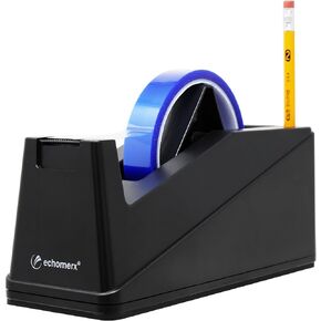 echomerx (L) Weighted Tape Dispenser Desk - Best Effortless One-Handed for Masking, Heat Resistant, Kapton & More | Heavy Non-Slip Base, Large 3" Core, 8"L, Black | Industrial, Sublimation & Crafting