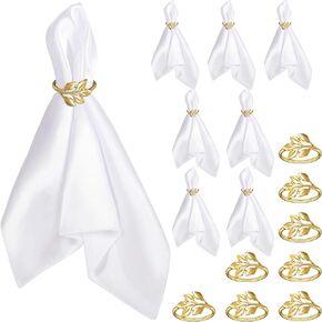 Tanlade 8 Set Thanksgiving Stain Cloth Napkins and Gold Leaf Napkin Rings Fabric Table Napkins and Leaf Napkin Holder for Wedding, Birthday Dinner Party, Family Gatherings, Table Decor, 17 x 17 Inches in Kuwait