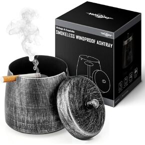 Ashtray for Cigarettes Outdoor, Outdoor Ashtray with Lid for Cigarette, Metal Odorless Windproof Smokeless AshTray for Patio Home Office Tabletop Outdoor Balcony