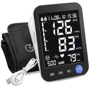 Blood Pressure Machine for Home Use, Automatic Blood Pressure Monitor with Extra Large Screen, Adjustable BP Cuff Arm Kits 2 * 999 Memories 4 Batteries Includes Charging Cord (Black) in Saudi Arabia