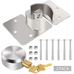 Hidden Shackle Padlock Set Keyed Alike with Hasp, Steel Chrome Coating with 2Keys and 6Pcs Original Fixed M8×80MM Bolts+Screws Ideal for Trailer, Vans, Gates, Easy to Install (2-Pack)