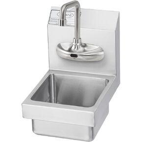 حوض يد Krowne HS-61 MiniMax، مثبت على الحائط، 9 بوصة عرض × 12 بوصة عمق × 13 بوصة ارتفاع OA، 8 بوصة عرض × 8 بوصة من الأمام إلى الخلف × 5 بوصة وعاء عميق، 4 بوصة صنبور مستشعر إلكتروني يعمل بالبطارية مثبت على الحائط in Kuwait