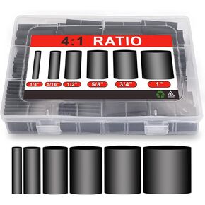 مجموعة أنابيب الانكماش الحراري 200 قطعة، أنابيب الانكماش البحري، أنبوب جداري مزدوج، مبطن بمادة لاصقة (نسبة الانكماش 4:1، أسود) in Kuwait