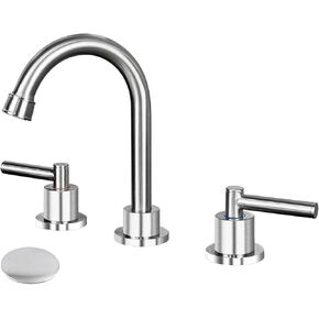 4 Inch 2 Handle Centerset Black Bathroom Faucets, Modern Lead-Free Stainless Steel 360 Swivel Spout 2 or 3 Hole RV Bathroom Vanity Sink Faucet with Pop Up Drain and Water Supply Lines