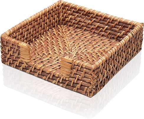 HNCmua Flat Napkin Holder - Rattan Napkin Holder - Napkin Holder for Kitchen - Rattan Paper Tray - Napkin Holder Basket - Wash Holder - Holder for Napkins - 7.87"x7.87" Flat Dinner Napkin Holder in Saudi Arabia