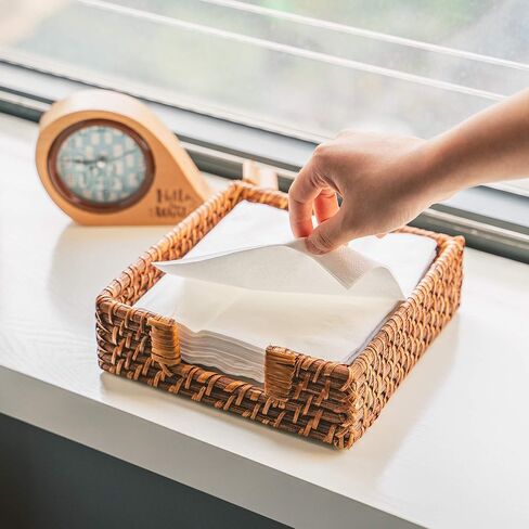 HNCmua Flat Napkin Holder - Rattan Napkin Holder - Napkin Holder for Kitchen - Rattan Paper Tray - Napkin Holder Basket - Wash Holder - Holder for Napkins - 7.87"x7.87" Flat Dinner Napkin Holder in Saudi Arabia