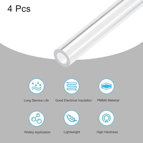 MECCANIXITY Acrylic Pipe Clear Rigid Round Tube 4mm(5/32") ID 8mm(5/16") OD 10" for Lamps and Lanterns, Water Cooling System 4pcs in Kuwait