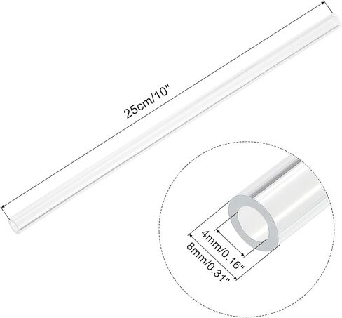 MECCANIXITY Acrylic Pipe Clear Rigid Round Tube 4mm(5/32") ID 8mm(5/16") OD 10" for Lamps and Lanterns, Water Cooling System 4pcs in Kuwait
